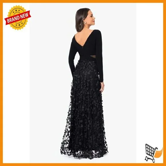 Long Sleeve V-Neck Floral Gown Formal Dress Size 4 - Picture 4 of 7